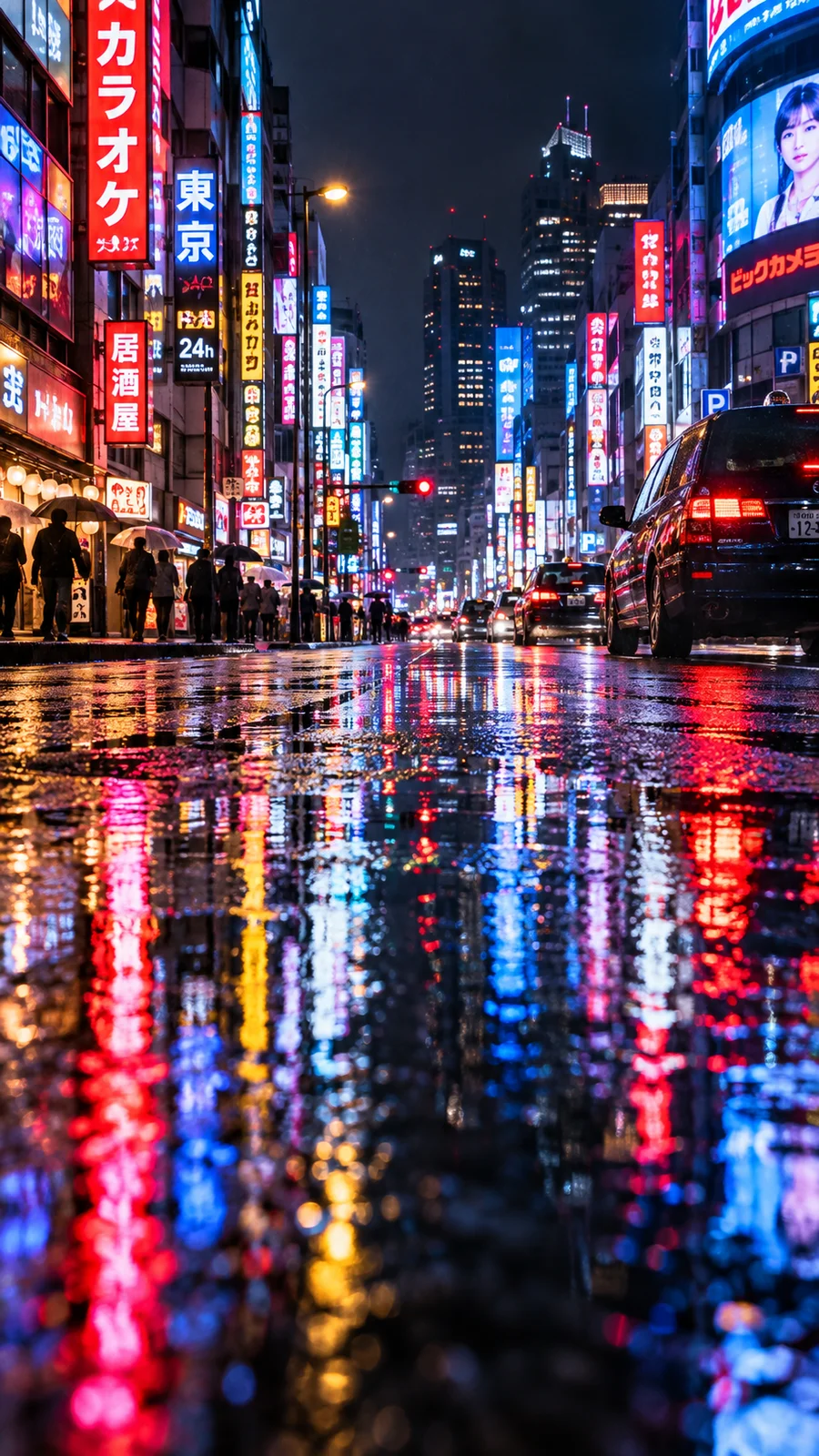 雨夜の都市とネオンの水たまり反射 - 7