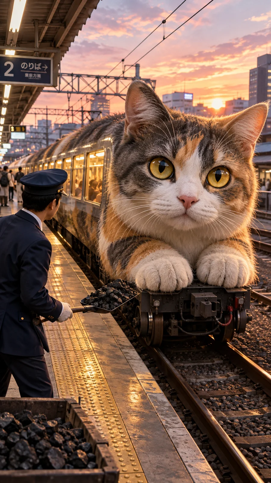 巨大猫トレインの駅到着 - 3