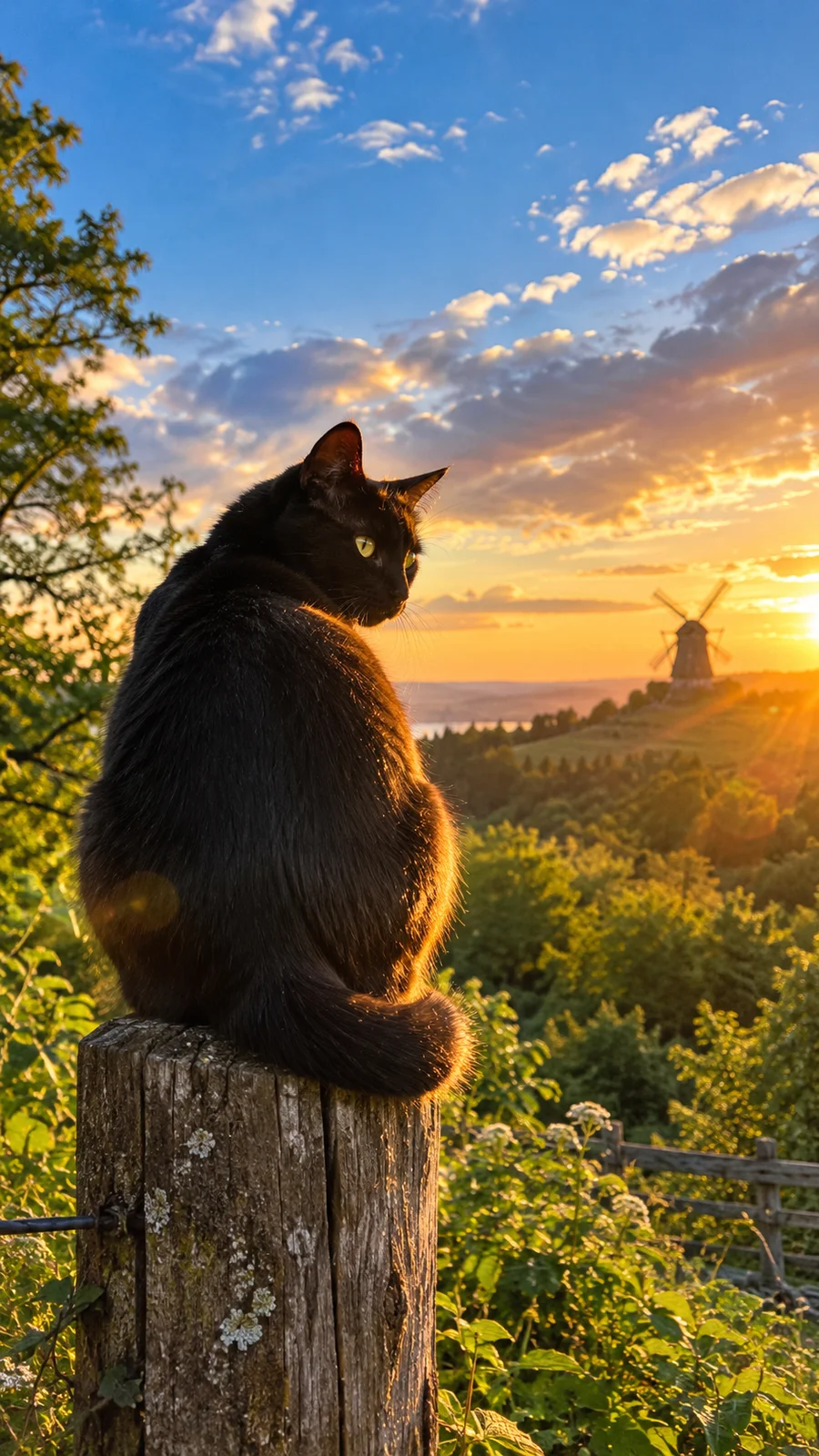 夕陽の逆光に振り返る黒猫 - 3