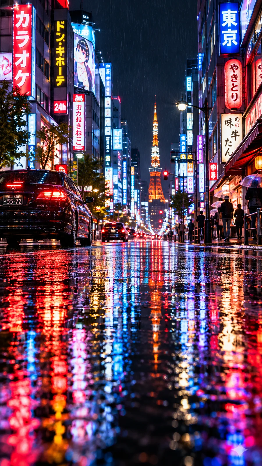 雨夜の都市とネオンの水たまり反射 - 8