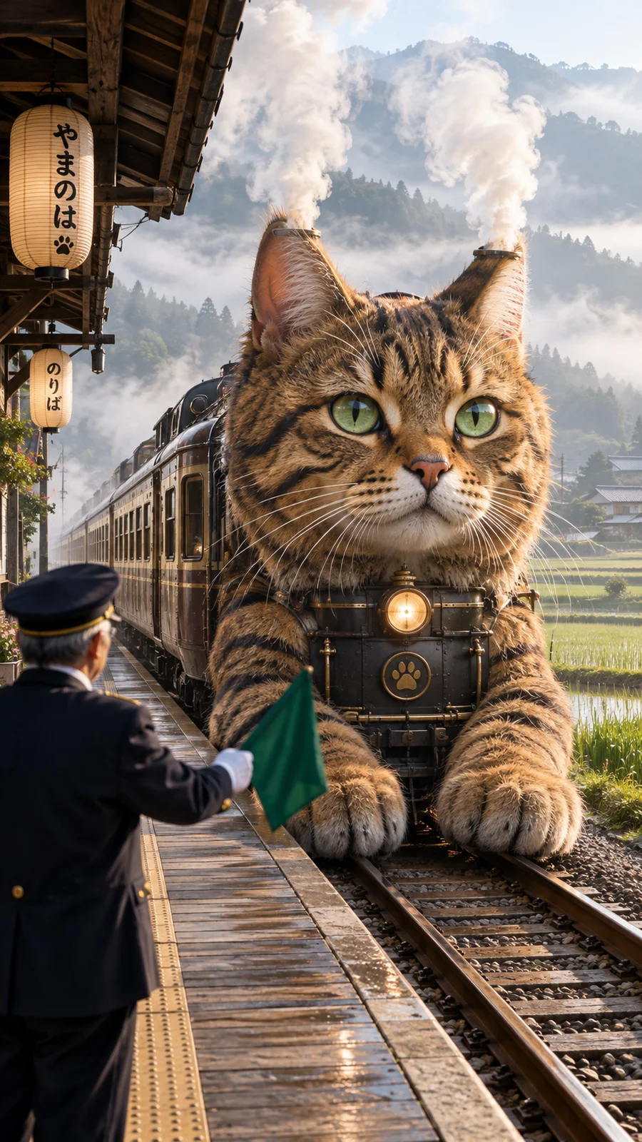 巨大猫トレインの駅到着 - 4
