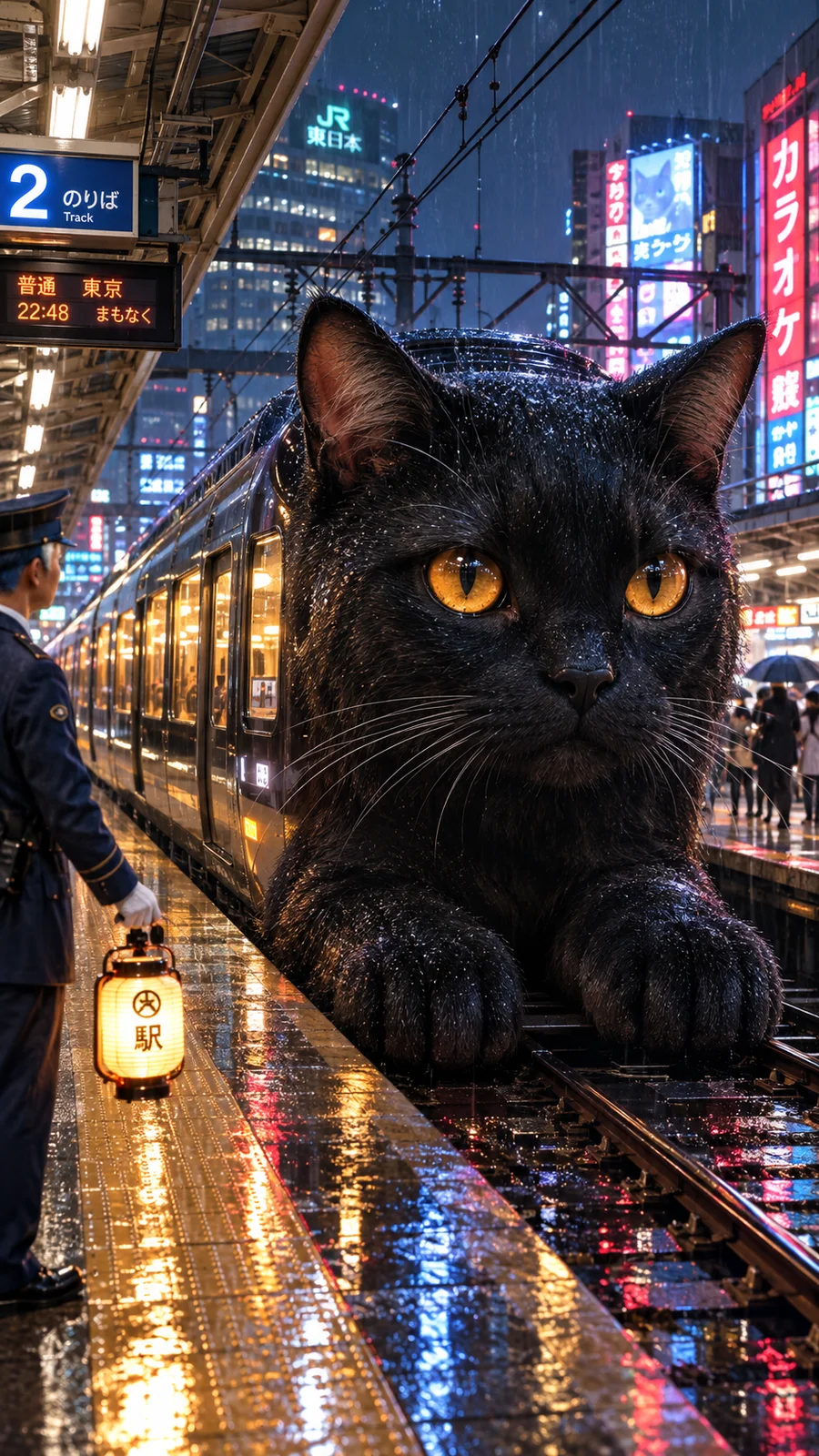 巨大猫トレインの駅到着 - 5