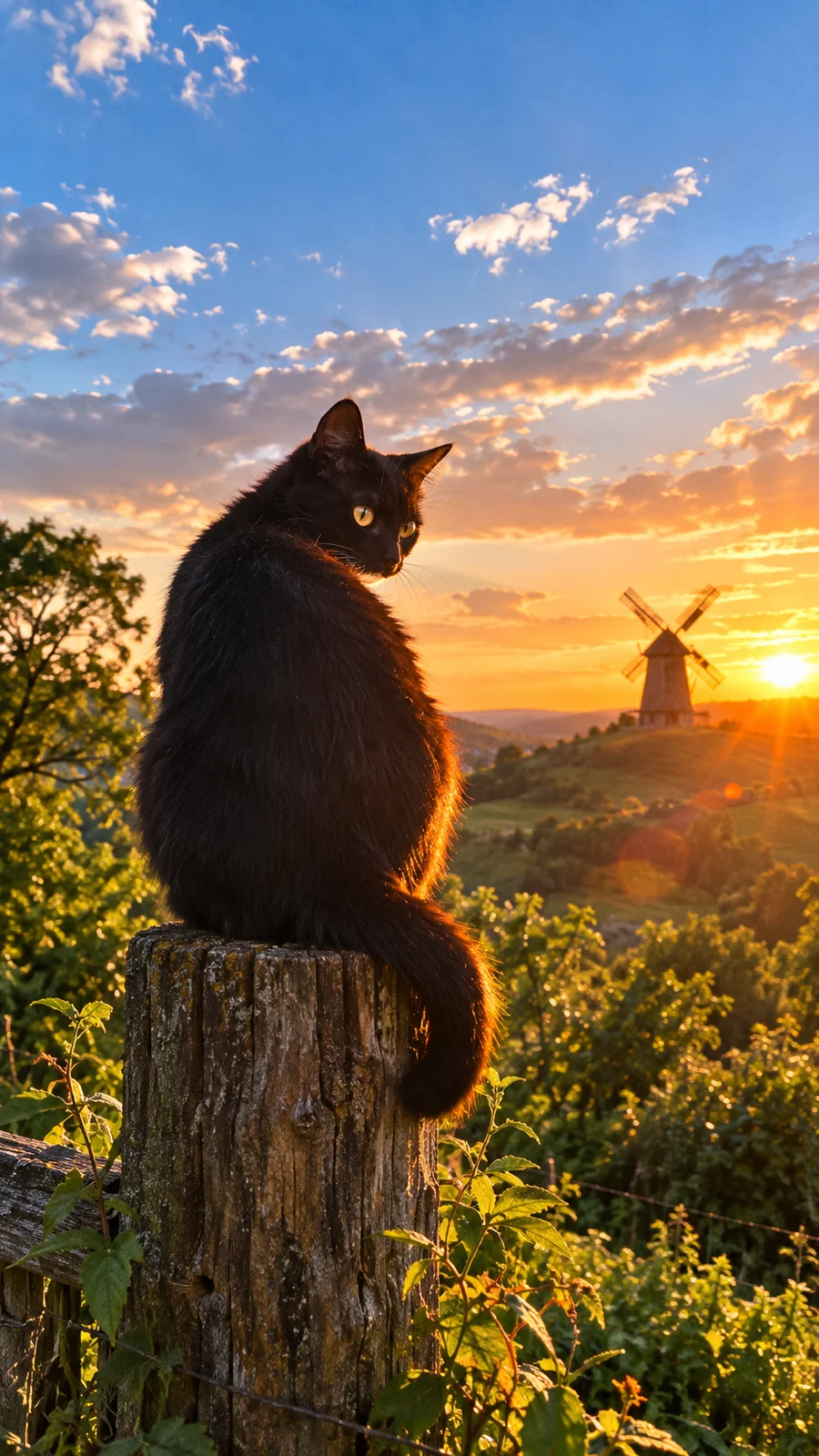 夕陽の逆光に振り返る黒猫 - 5