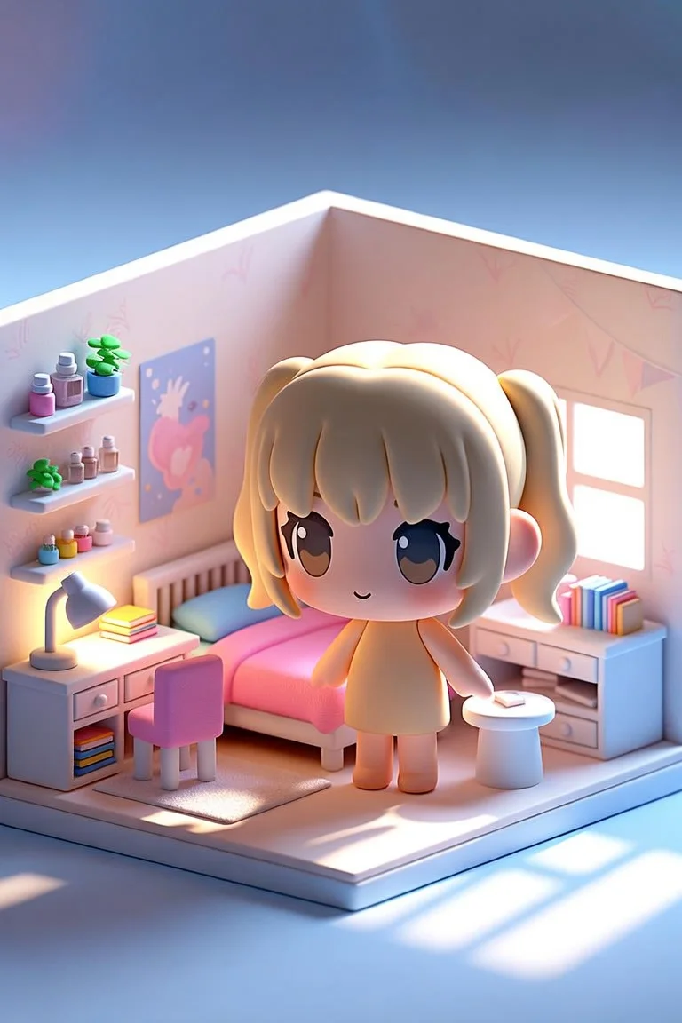 3Dちびキャラ俯瞰セルフィー・ベッドルーム - 2