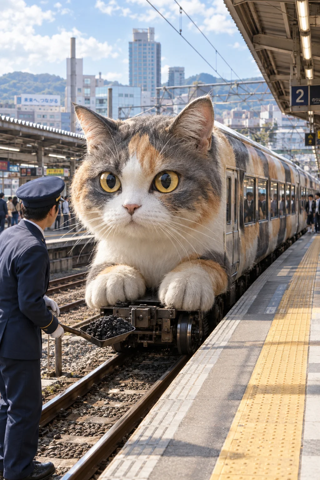 巨大猫トレインの駅到着 - 9