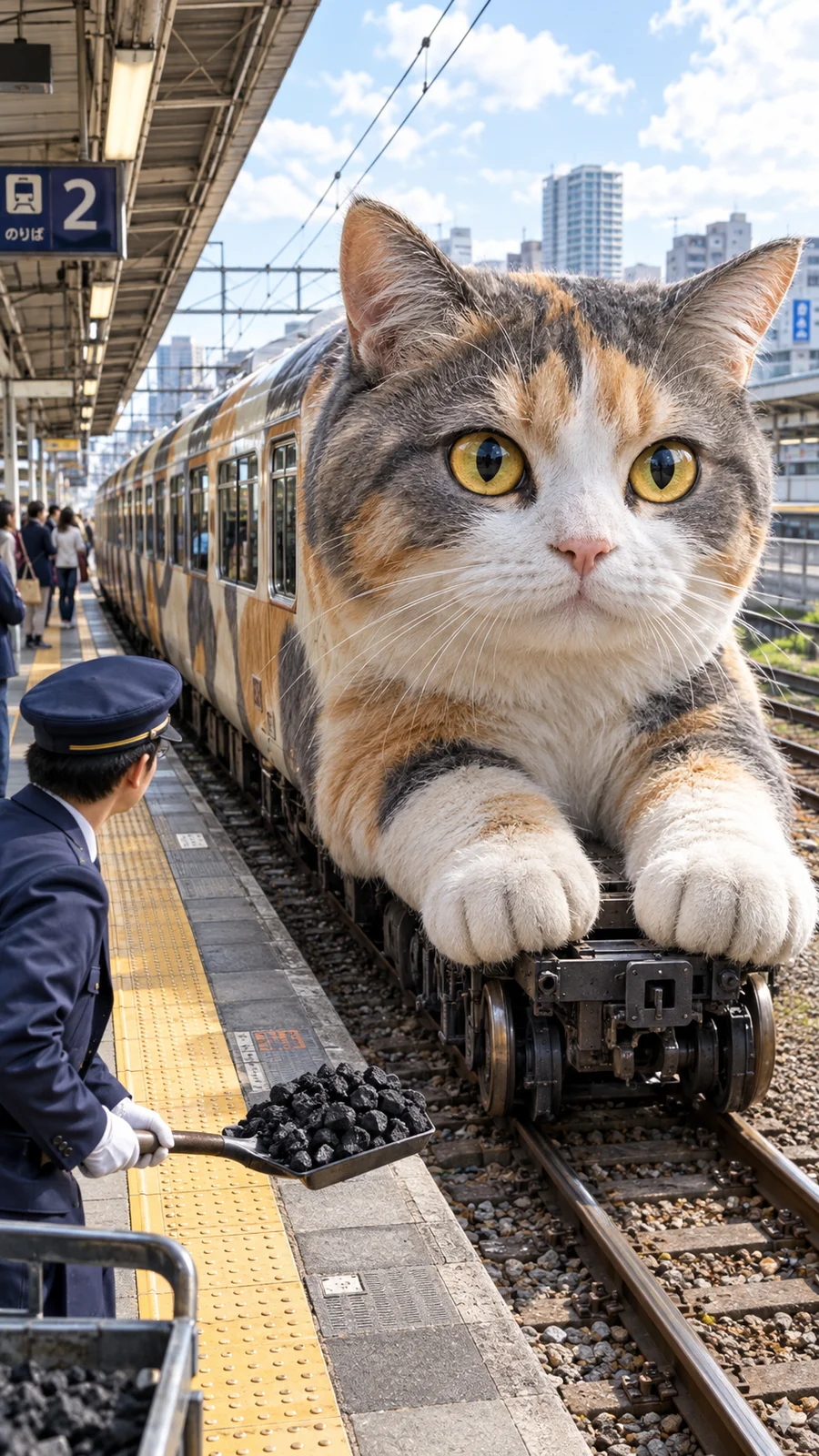 巨大猫トレインの駅到着 - 11