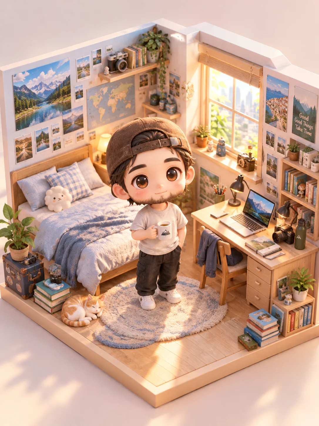 3Dちびキャラ俯瞰セルフィー・ベッドルーム - 9