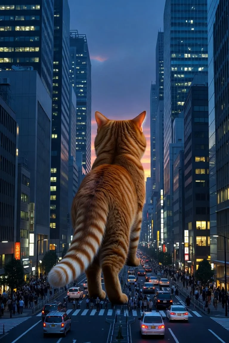 東京の街を歩く巨大猫 - 5